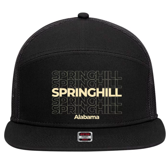 Vintage Springhill Alabama Repeating Text 7 Panel Mesh Trucker Snapback Hat