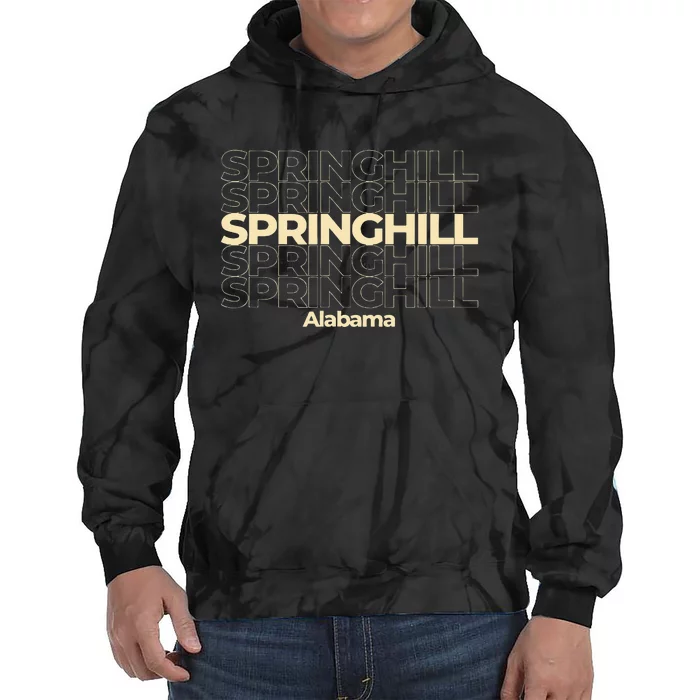 Vintage Springhill Alabama Repeating Text Tie Dye Hoodie