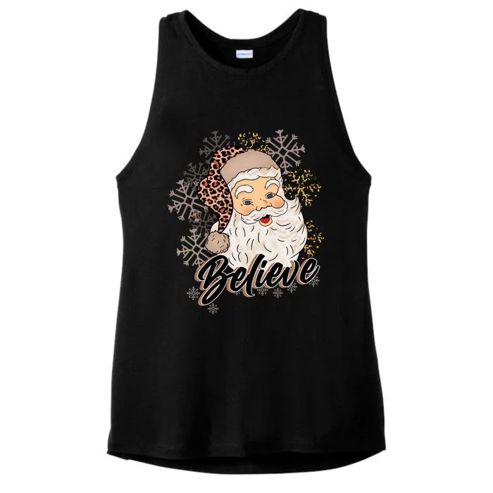 Vintage Snow And Santa Claus Merry Christmas Believe Christ Cute Gift Ladies Tri-Blend Wicking Tank