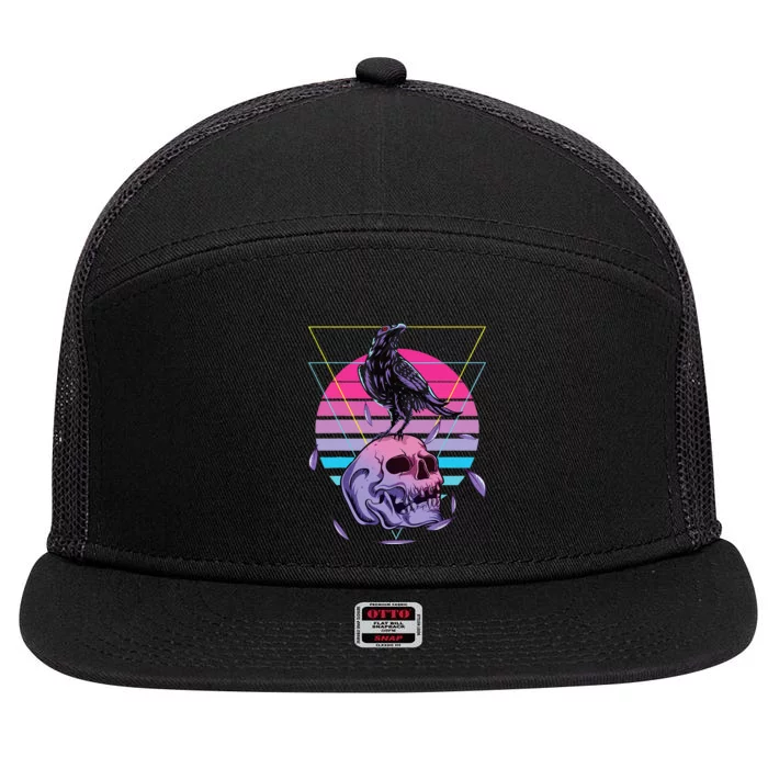 Vaporwave Skull And Crow Retro Aesthetic Pastel Goth Art 7 Panel Mesh Trucker Snapback Hat