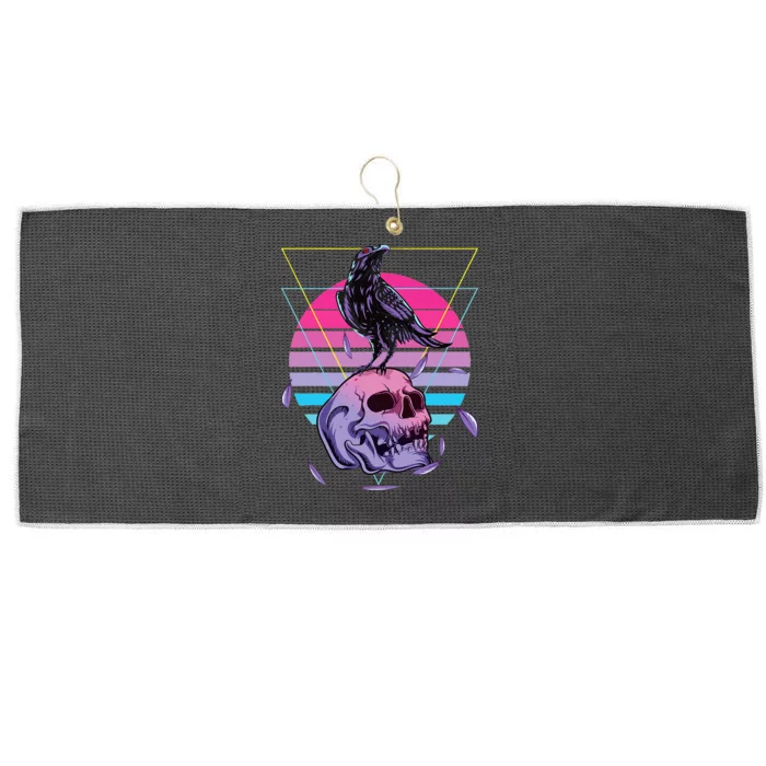 Vaporwave Skull And Crow Retro Aesthetic Pastel Goth Art Large Microfiber Waffle Golf Towel