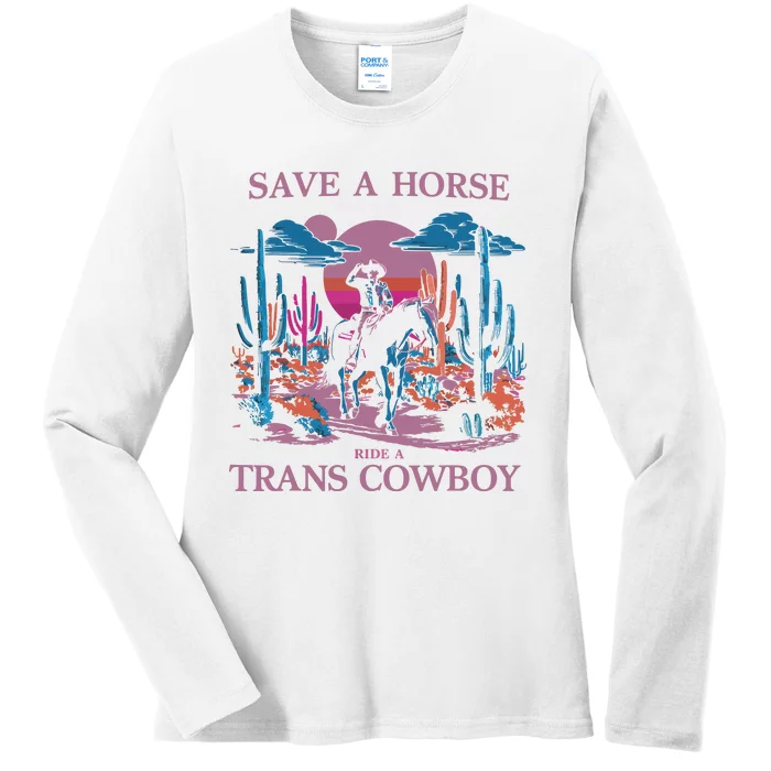 Vintage Save A Horse Ride A Cowboy Pride Lgbtq Ladies Long Sleeve Shirt