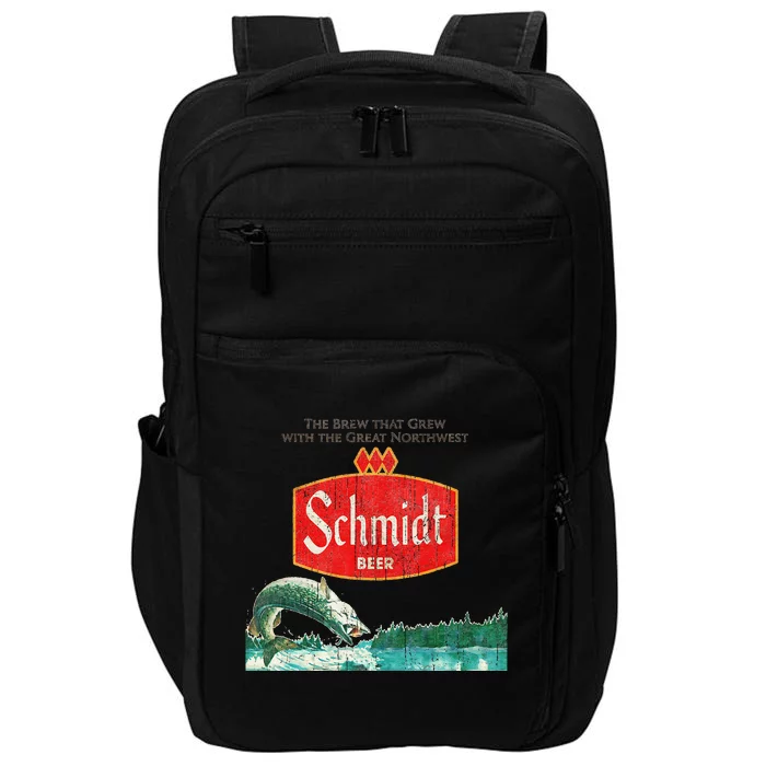 Vintage Schmidt Beer Retro Defunct Fishing Nature Scene Impact Tech Backpack