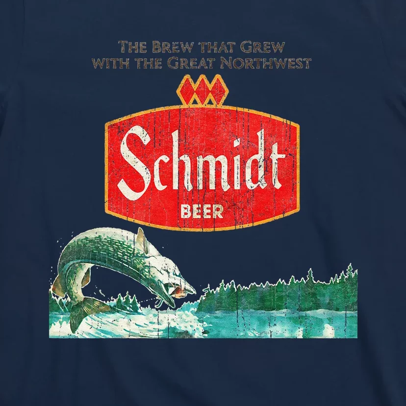 Vintage Schmidt Beer Retro Defunct Fishing Nature Scene T-Shirt