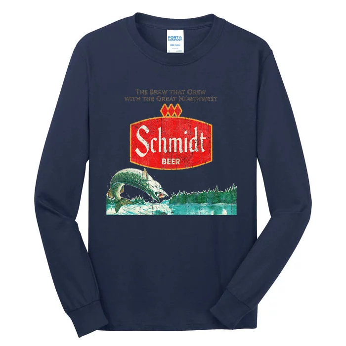 Vintage Schmidt Beer Retro Defunct Fishing Nature Scene Tall Long Sleeve T-Shirt