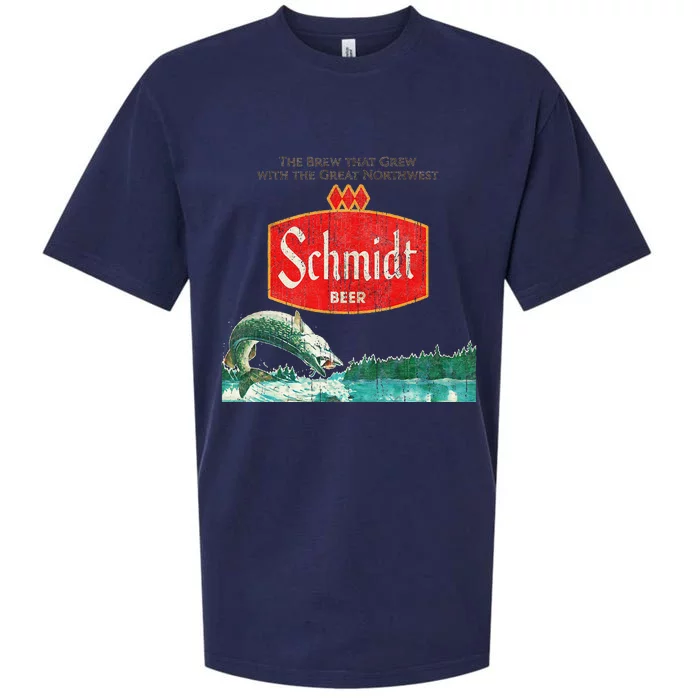 Vintage Schmidt Beer Retro Defunct Fishing Nature Scene Sueded Cloud Jersey T-Shirt