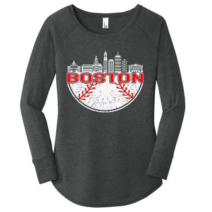 Vintage Style Boston Baseball Tee Women's Perfect Tri Tunic Long Sleeve Shirt