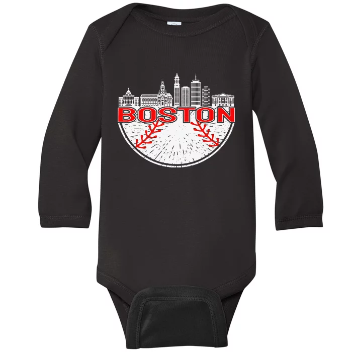 Vintage Style Boston Baseball Tee Baby Long Sleeve Bodysuit