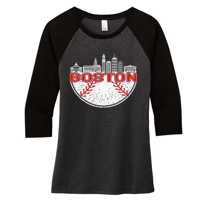 Vintage Style Boston Baseball Tee Women's Tri-Blend 3/4-Sleeve Raglan Shirt