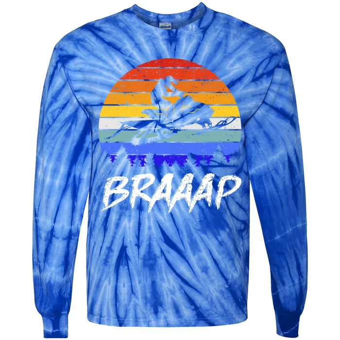 Vintage Snowmobile Braaap Motor Sled Braap Snowmobiling Cool Gift Tie-Dye Long Sleeve Shirt