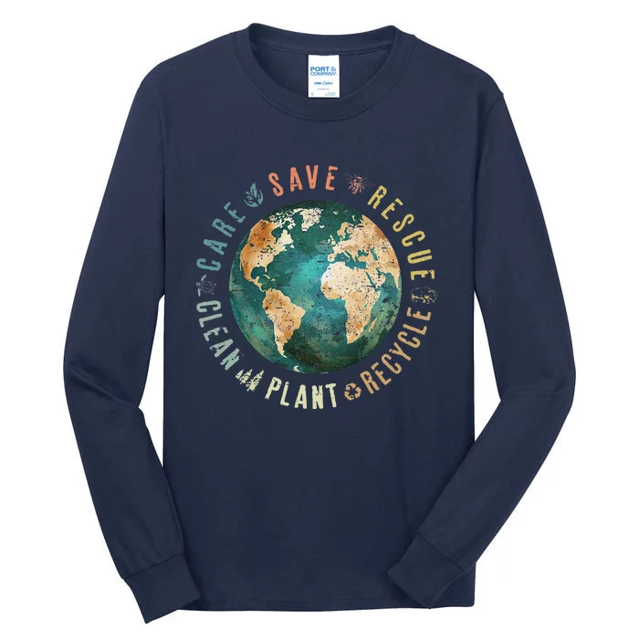 Vintage Save Bees Rescue Animals Recycle Plastic Earth Day Tall Long Sleeve T-Shirt