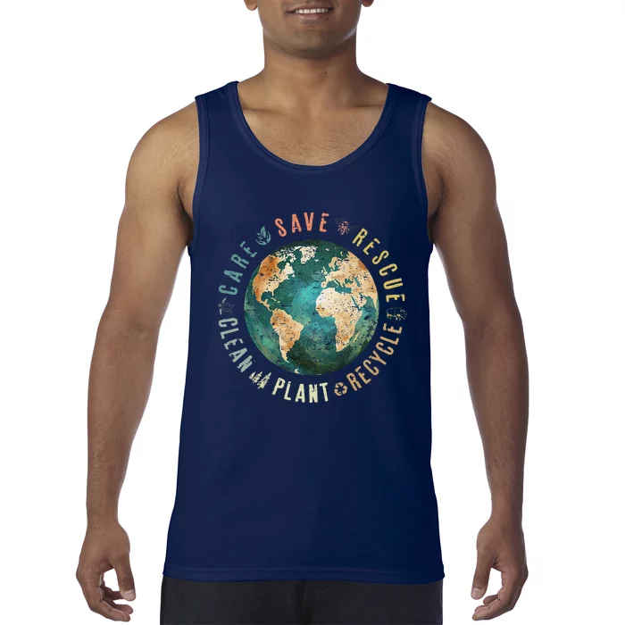 Vintage Save Bees Rescue Animals Recycle Plastic Earth Day Tank Top