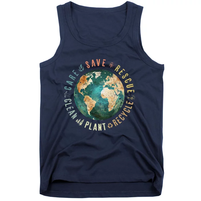 Vintage Save Bees Rescue Animals Recycle Plastic Earth Day Tank Top