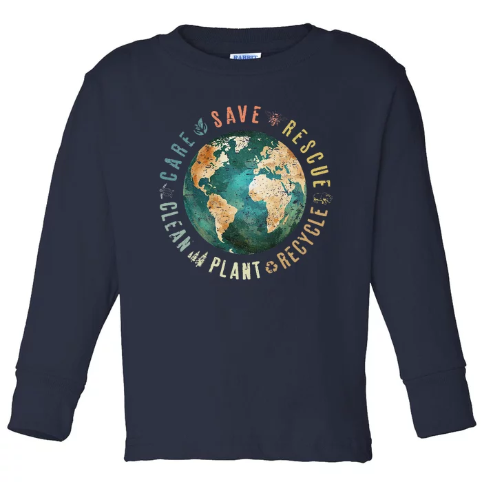 Vintage Save Bees Rescue Animals Recycle Plastic Earth Day Toddler Long Sleeve Shirt