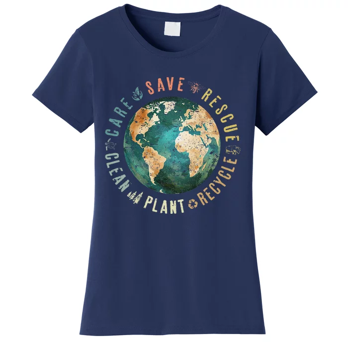 Vintage Save Bees Rescue Animals Recycle Plastic Earth Day Women's T-Shirt