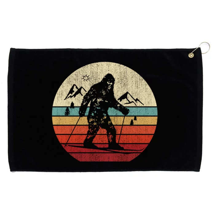 Vintage Skiing Bigfoot Funny Cute Sasquatch Ski Winter Gift Grommeted Golf Towel