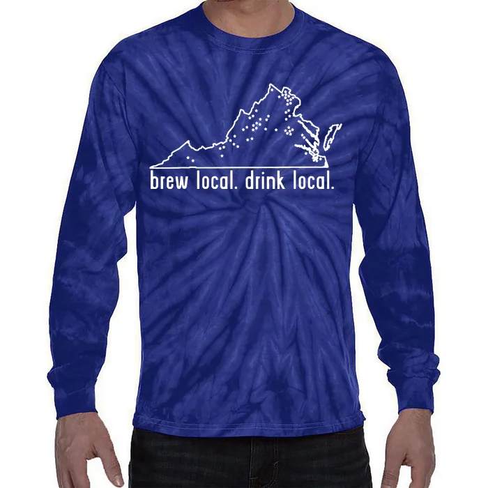 Virginia State Brewery Map Craft Beer Graphic Tie-Dye Long Sleeve Shirt