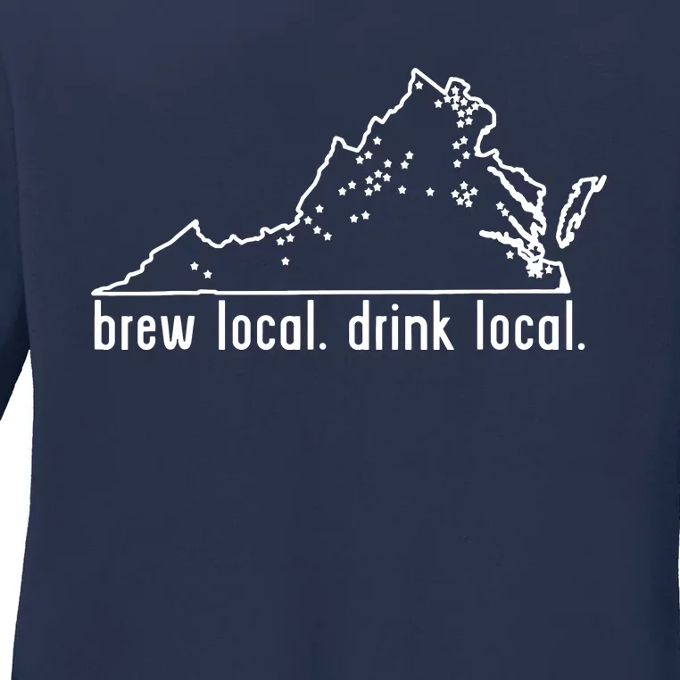 Virginia State Brewery Map Craft Beer Graphic Ladies Long Sleeve Shirt