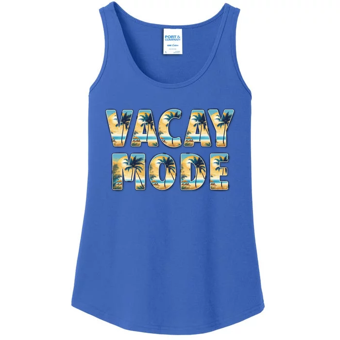 Vacation Summer Beach Scenery And Palm Trees Vacay Mode Ocean Great Gift Ladies Essential Tank