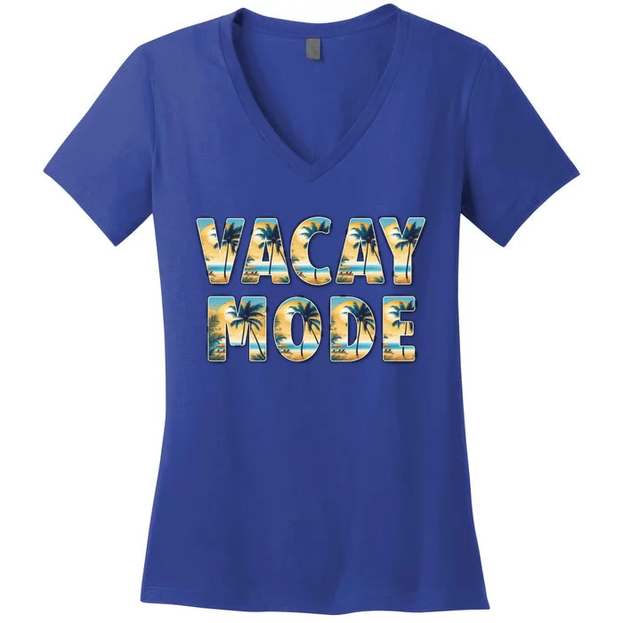 Vacation Summer Beach Scenery And Palm Trees Vacay Mode Ocean Great Gift Women's V-Neck T-Shirt