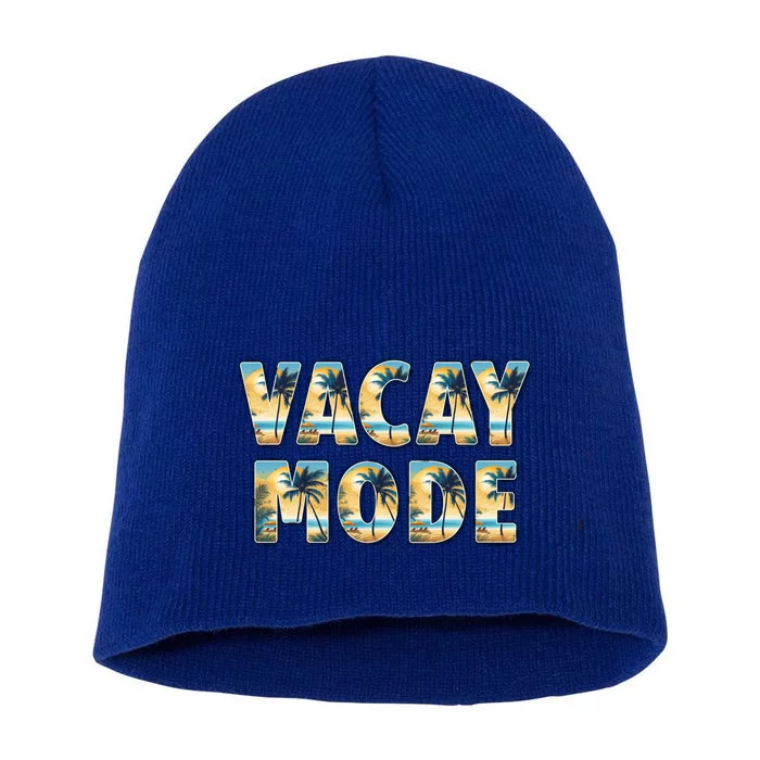 Vacation Summer Beach Scenery And Palm Trees Vacay Mode Ocean Great Gift Short Acrylic Beanie