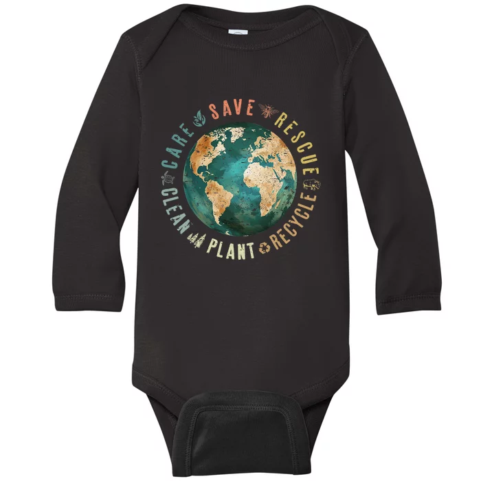 Vintage Save Bees Rescue Animals Recycle Plastic Earth Day Baby Long Sleeve Bodysuit