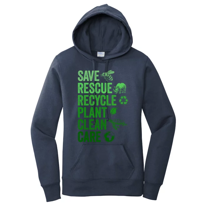 Vintage Save Bees Rescue Animals Recycle Plastict Earth Day Cute Gift Women's Pullover Hoodie