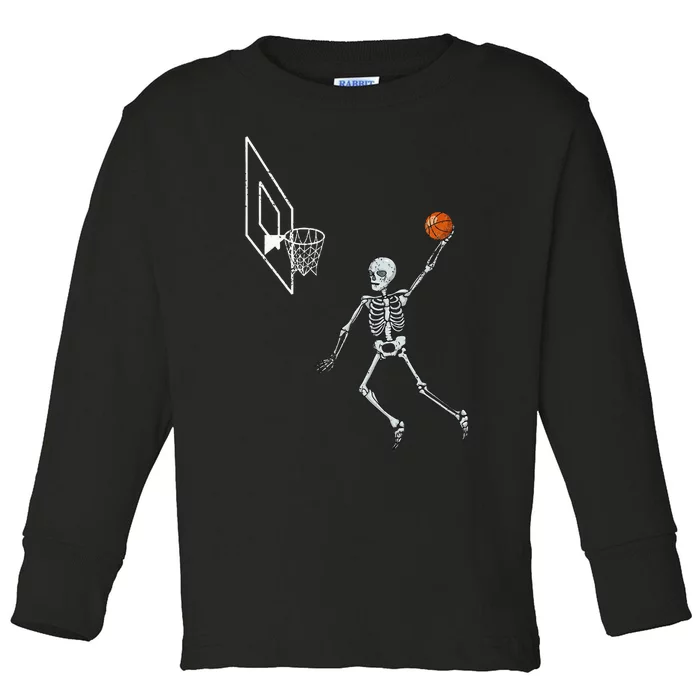 Vintage Skeleton Basketball Player Dunking Hoop Toddler Long Sleeve Shirt