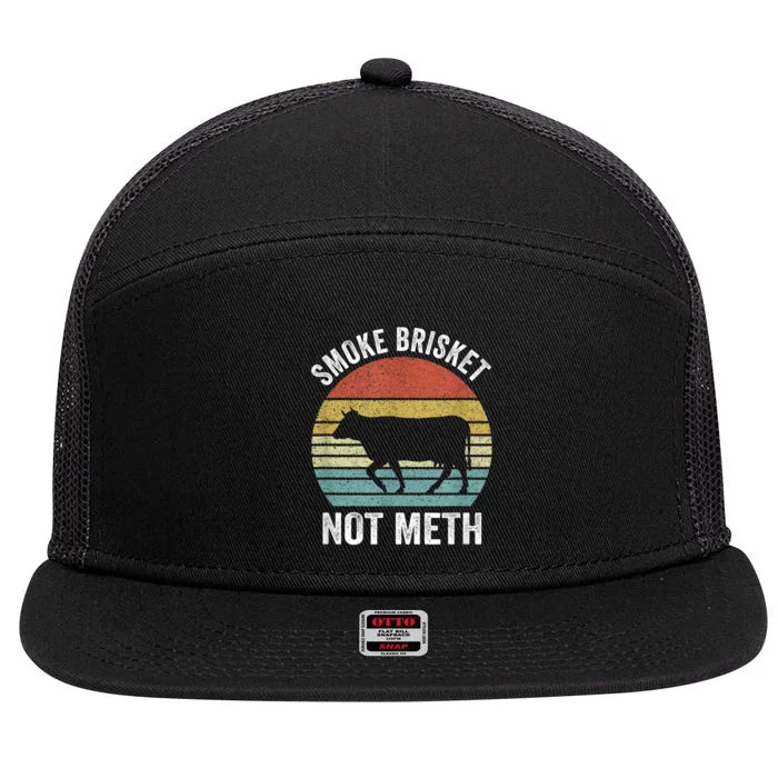 Vintage Smoke Brisket Not Meth Funny BBQ Grilling Master 7 Panel Mesh Trucker Snapback Hat