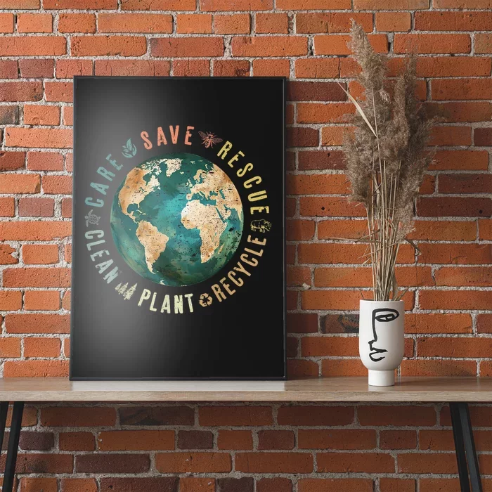 Vintage Save Bees Rescue Animals Recycle Plastic Earth Day Poster