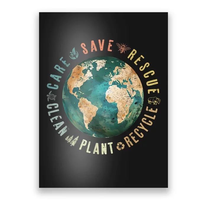 Vintage Save Bees Rescue Animals Recycle Plastic Earth Day Poster