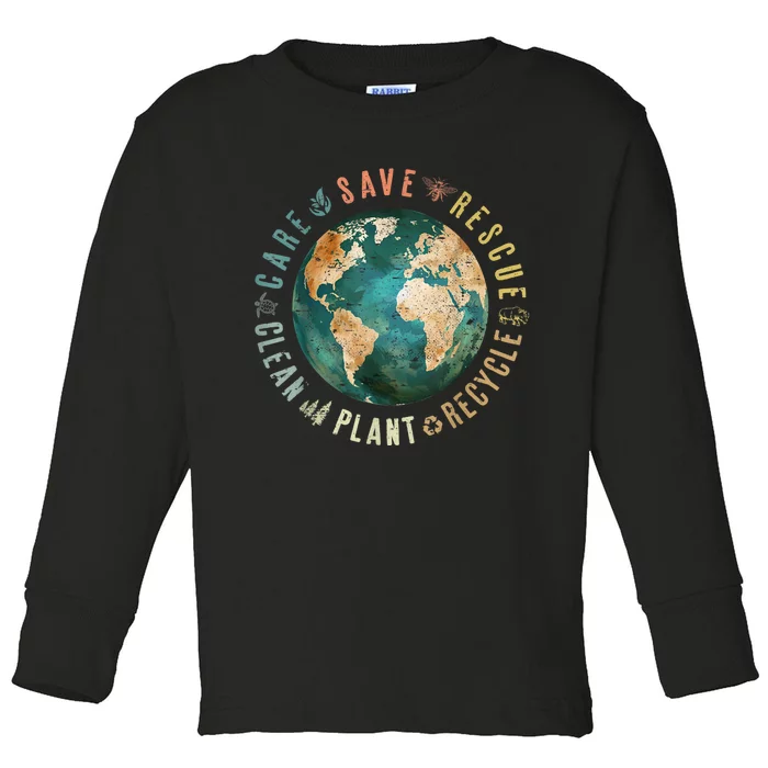 Vintage Save Bees Rescue Animals Recycle Plastic Earth Day Toddler Long Sleeve Shirt