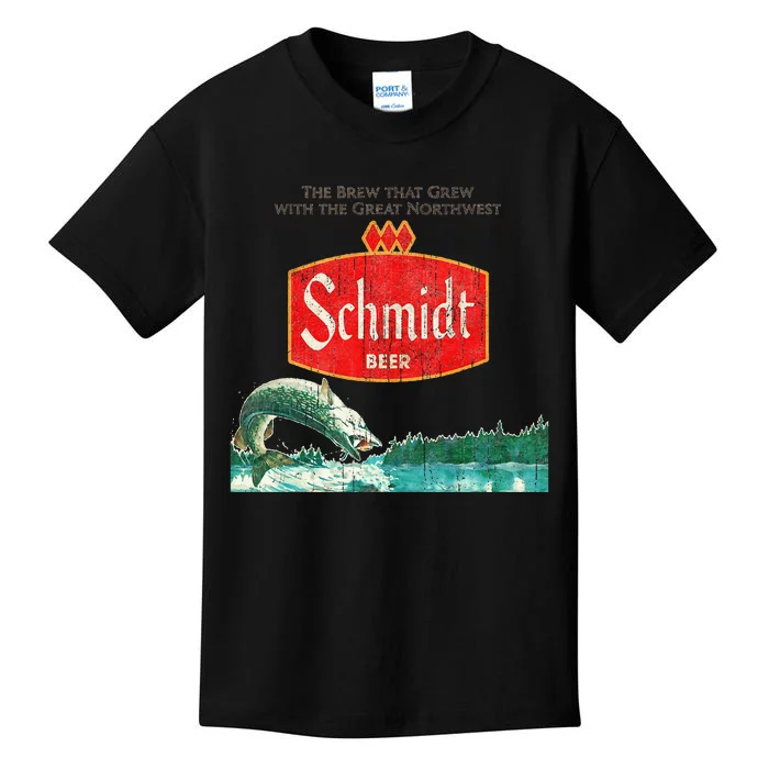 Vintage Schmidt Beer Retro Defunct Fishing Nature Scene Kids T-Shirt