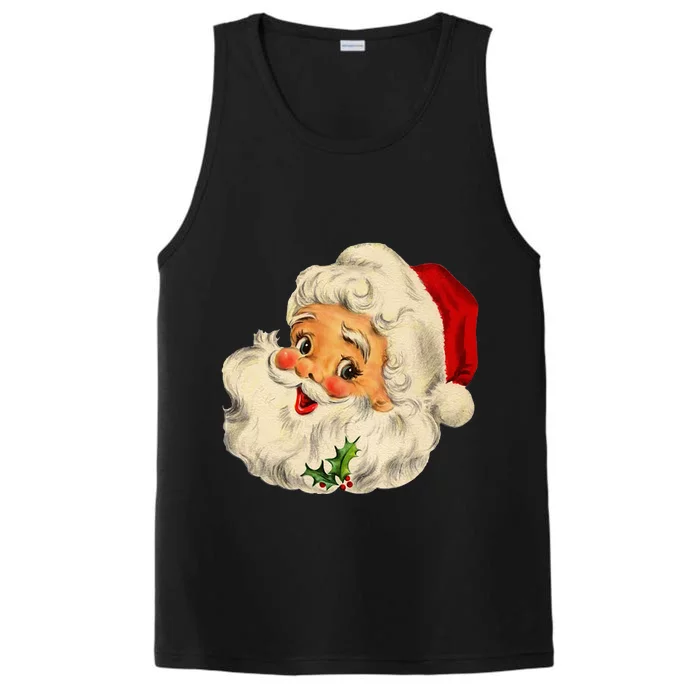 Vintage Santa Claus Face Old Christmas Fashioned Xmas Pajama Performance Tank