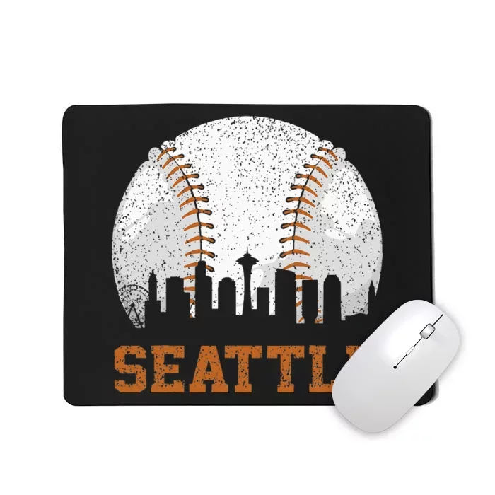 Vintage Seattle Cityscape Baseball Lover Player And Fans Mousepad