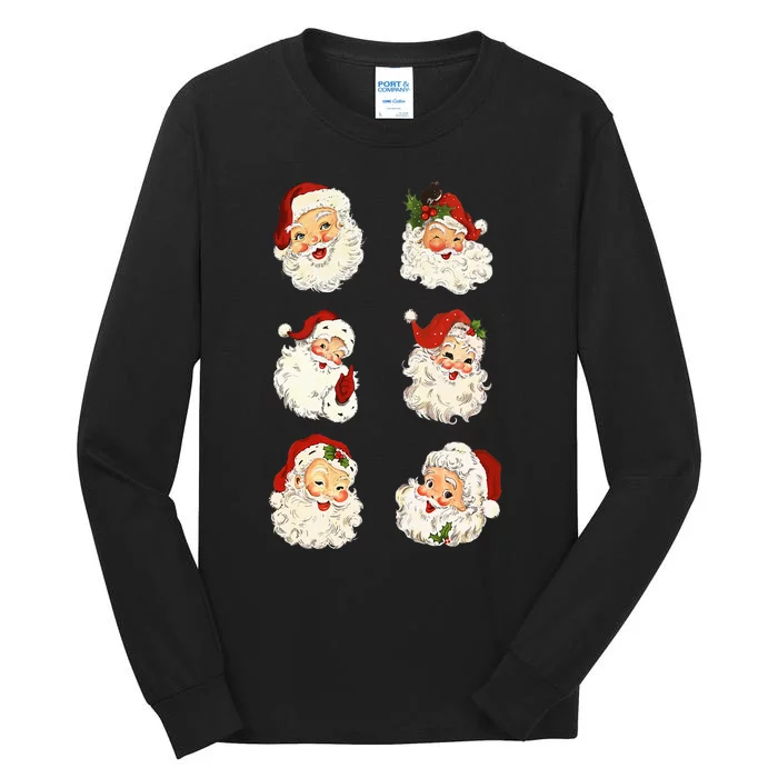 Vintage Santa Claus Faces Funny Christmas Xmas Santa Claus Tall Long Sleeve T-Shirt