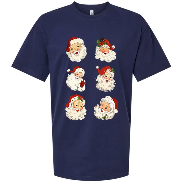 Vintage Santa Claus Faces Funny Christmas Xmas Santa Claus Sueded Cloud Jersey T-Shirt