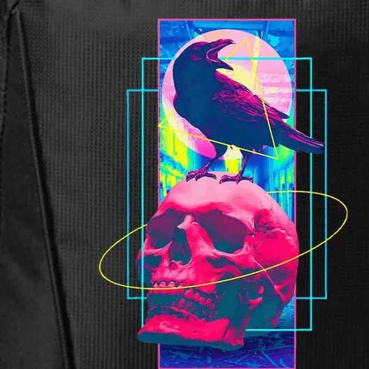 Vaporwave Skull & Crow Halloween Retro Aesthetic Art City Backpack