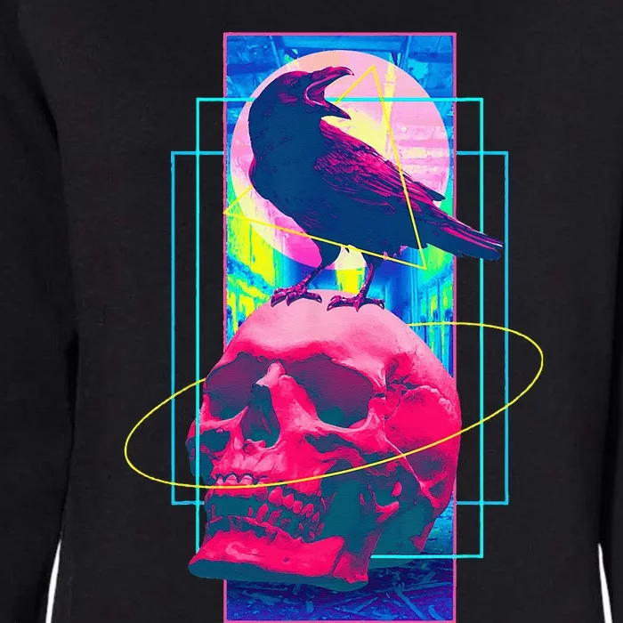 Vaporwave Skull & Crow Halloween Retro Aesthetic Art Womens California Wash Sweatshirt