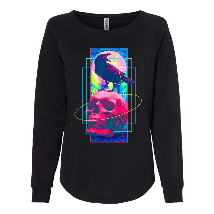 Vaporwave Skull & Crow Halloween Retro Aesthetic Art Womens California Wash Sweatshirt