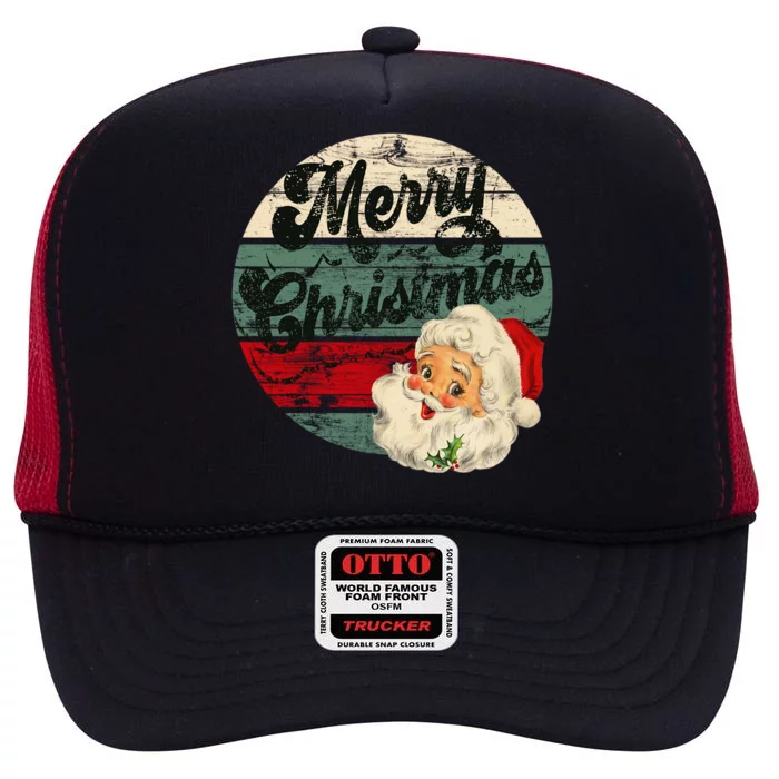 Vintage Santa Claus Merry Christmas Face Old Fashioned Funny Gift High Crown Mesh Trucker Hat