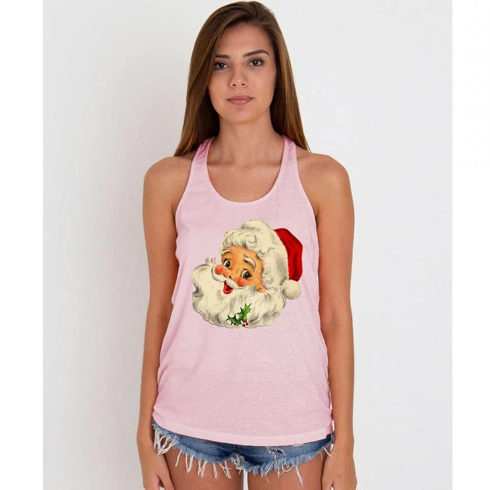 Vintage Santa Claus Face Old Christmas Fashioned Xmas Pajama Gift Women's Knotted Racerback Tank