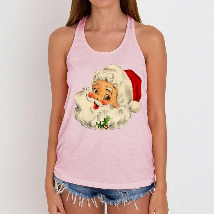 Vintage Santa Claus Face Old Christmas Fashioned Xmas Pajama Gift Women's Knotted Racerback Tank