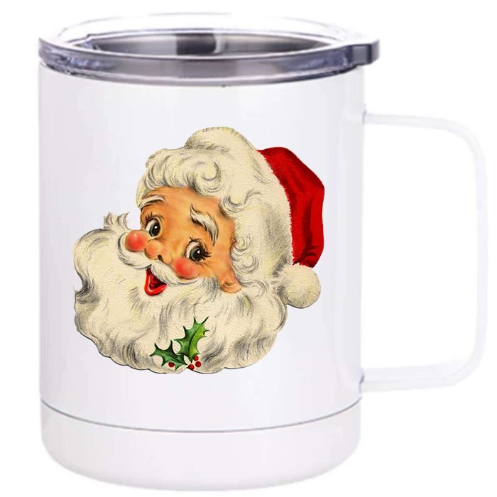 Vintage Santa Claus Face Old Christmas Fashioned Xmas Pajama Gift Front & Back 12oz Stainless Steel Tumbler Cup