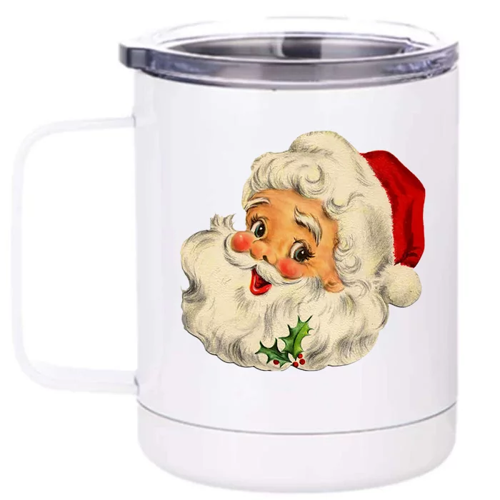 Vintage Santa Claus Face Old Christmas Fashioned Xmas Pajama Gift Front & Back 12oz Stainless Steel Tumbler Cup