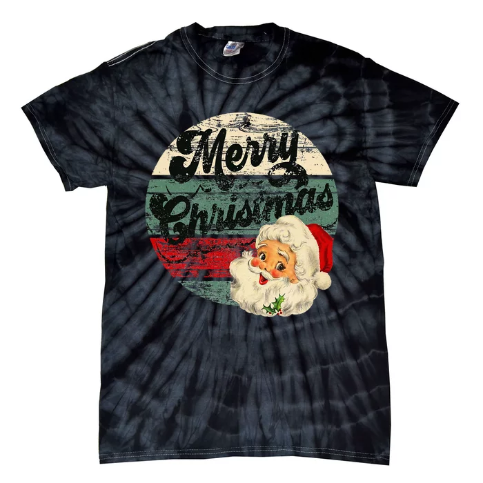 Vintage Santa Claus Merry Christmas Face Old Fashioned Tie-Dye T-Shirt