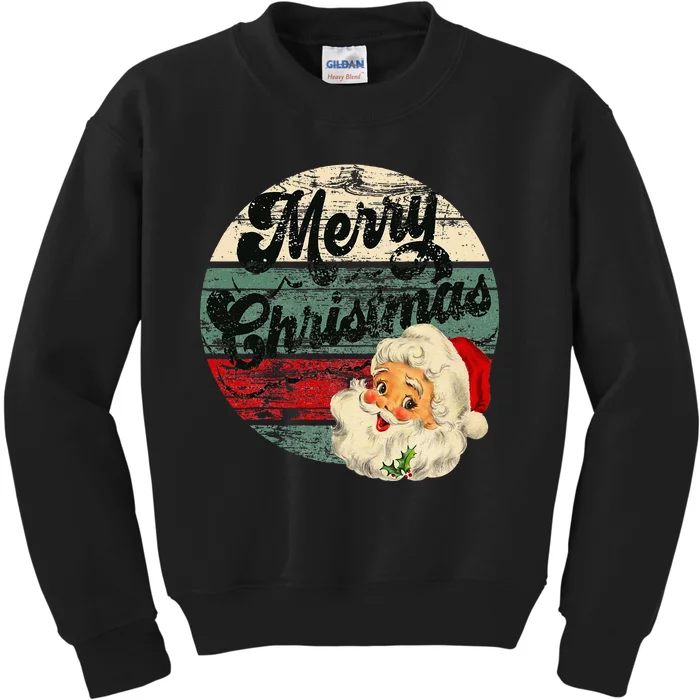 Vintage Santa Claus Merry Christmas Face Old Fashioned Kids Sweatshirt