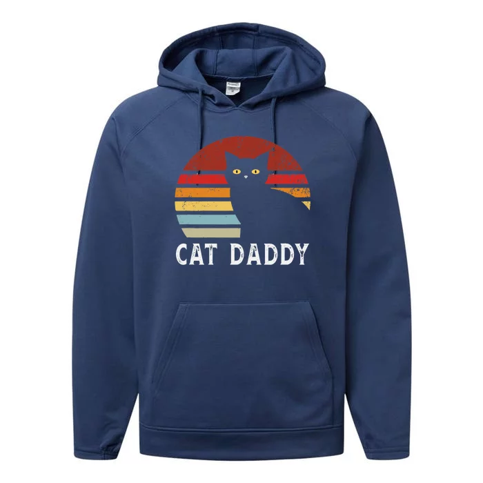 Vintage Sunset Cat Daddy Mommy, Boy Girl Funny Performance Fleece Hoodie