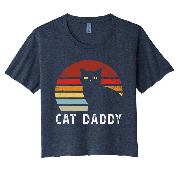 Vintage Sunset Cat Daddy Mommy, Boy Girl Funny Women's Crop Top Tee