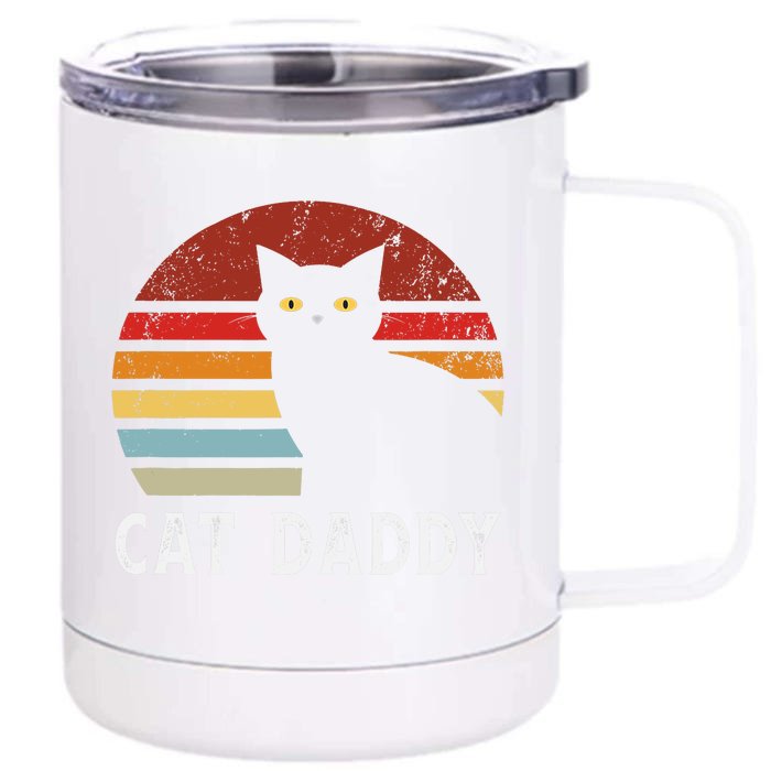 Vintage Sunset Cat Daddy Mommy, Boy Girl Funny Front & Back 12oz Stainless Steel Tumbler Cup